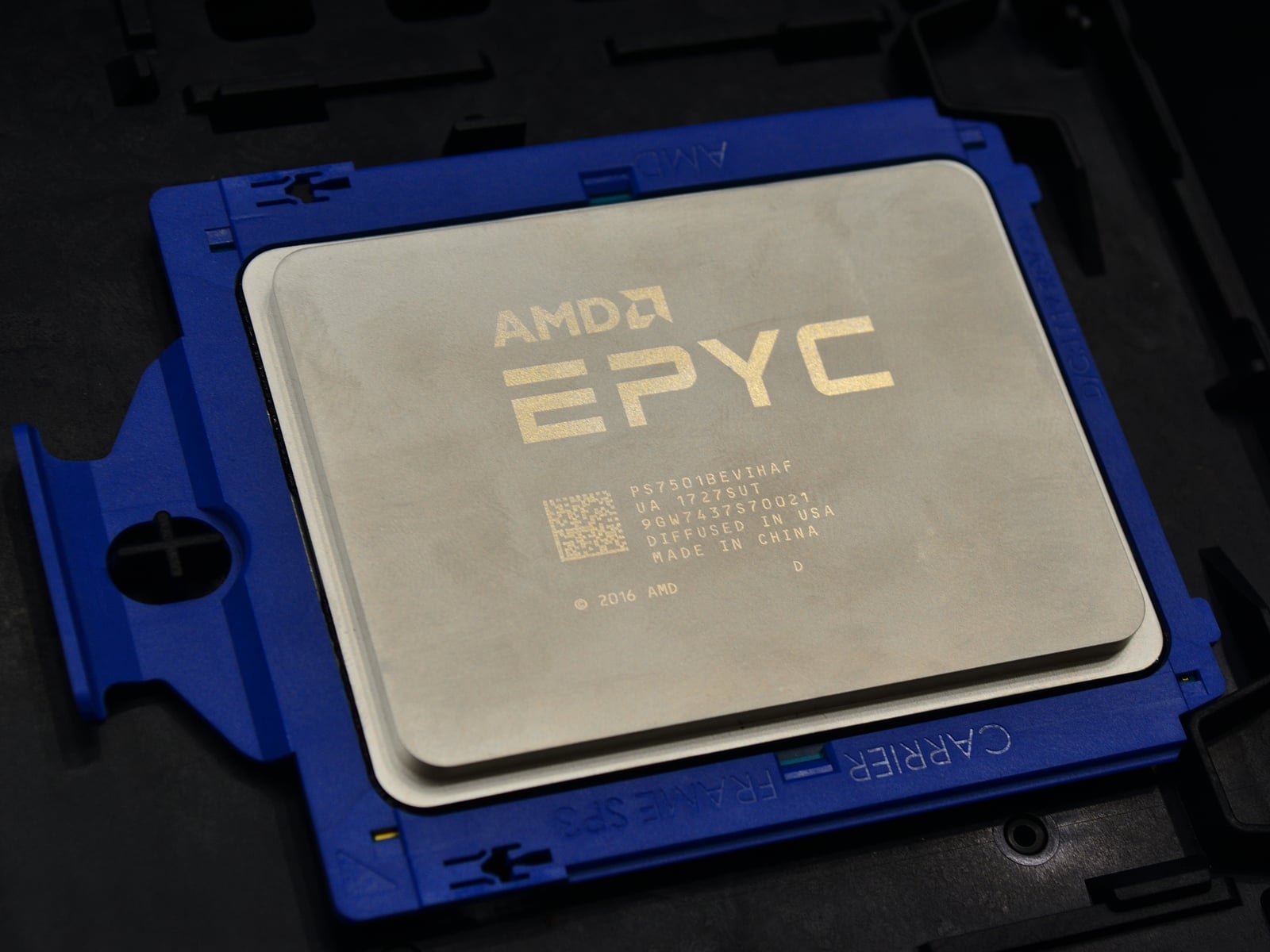 Archive photograph of an EPYC 7501 engineering sample from 2018; not Helion or a current processor.