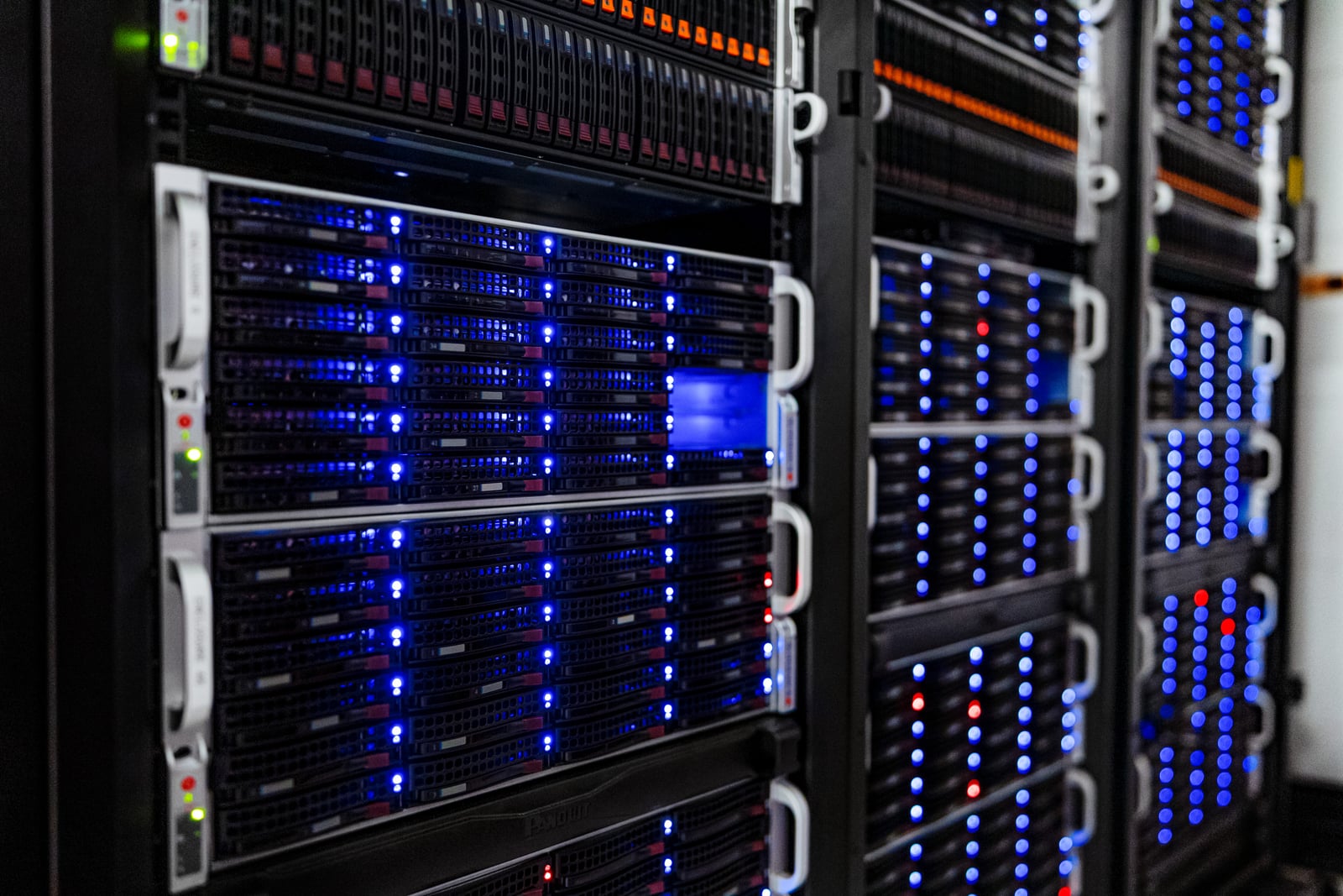 Server racks and cabling in the NOIRLab headquarters computer server room in Tucson, Arizona.