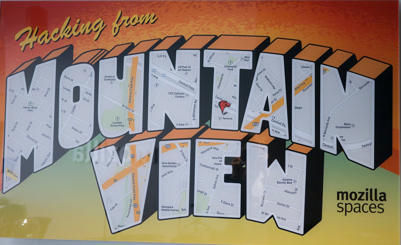 Archive photograph of a physical Mozilla office sign in Mountain View, September 2014.