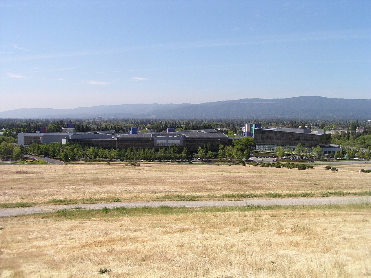 Google headquarters buildings and landscaping in Mountain View, California, in an archive photograph.