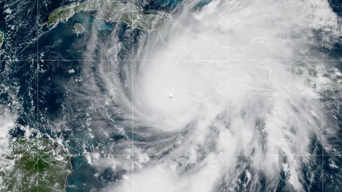 GOES-19 satellite view of Hurricane Melissa covering Jamaica and the western Caribbean on October 28, 2025.