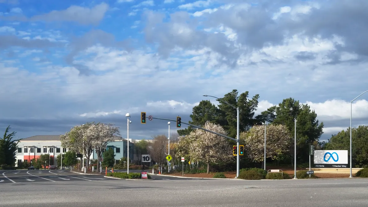 The Meta infinity-symbol sign outside the company's campus in Menlo Park.