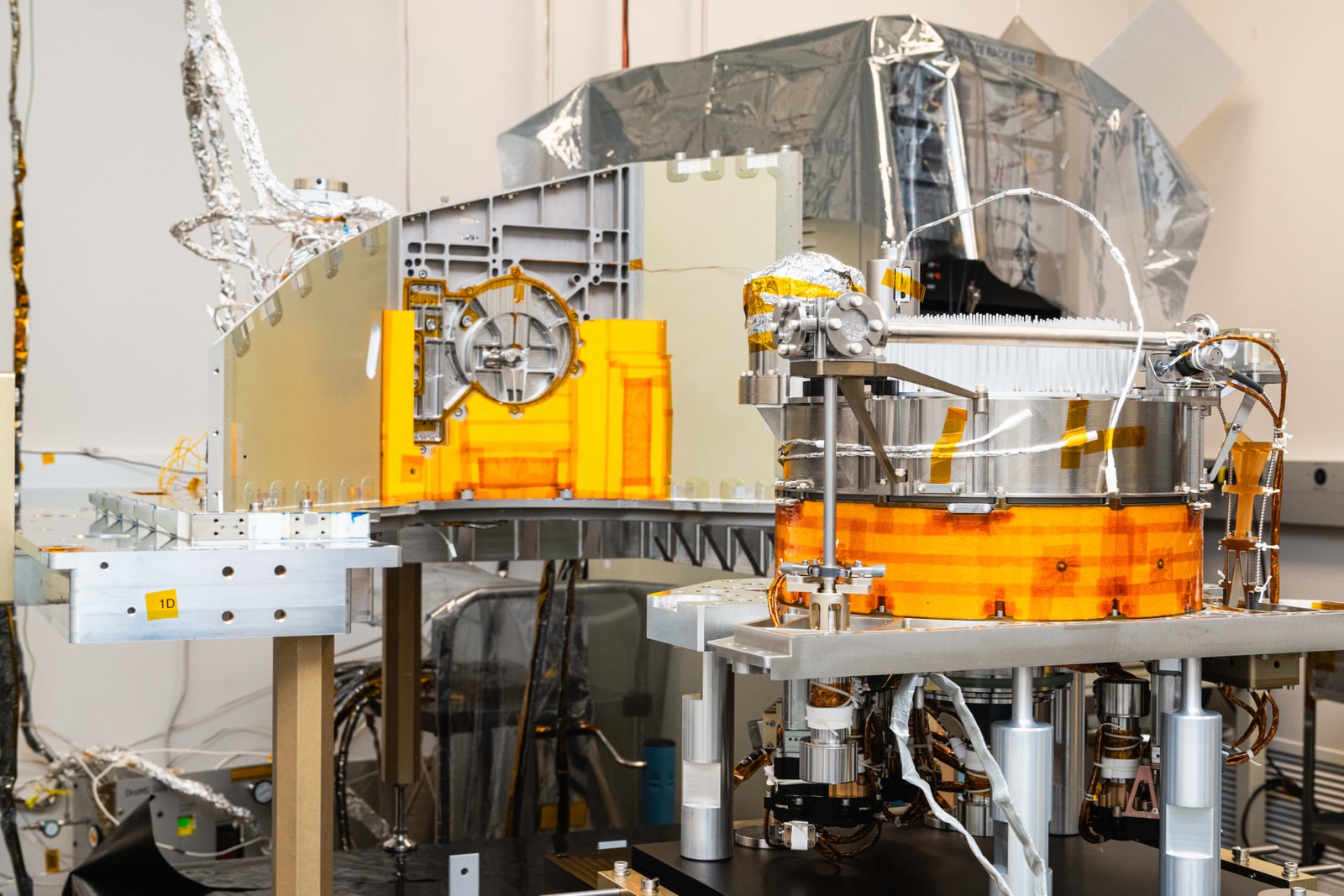 Dragonfly’s mass spectrometer and sample-delivery carousel await integration at NASA Goddard on March 5, 2026.