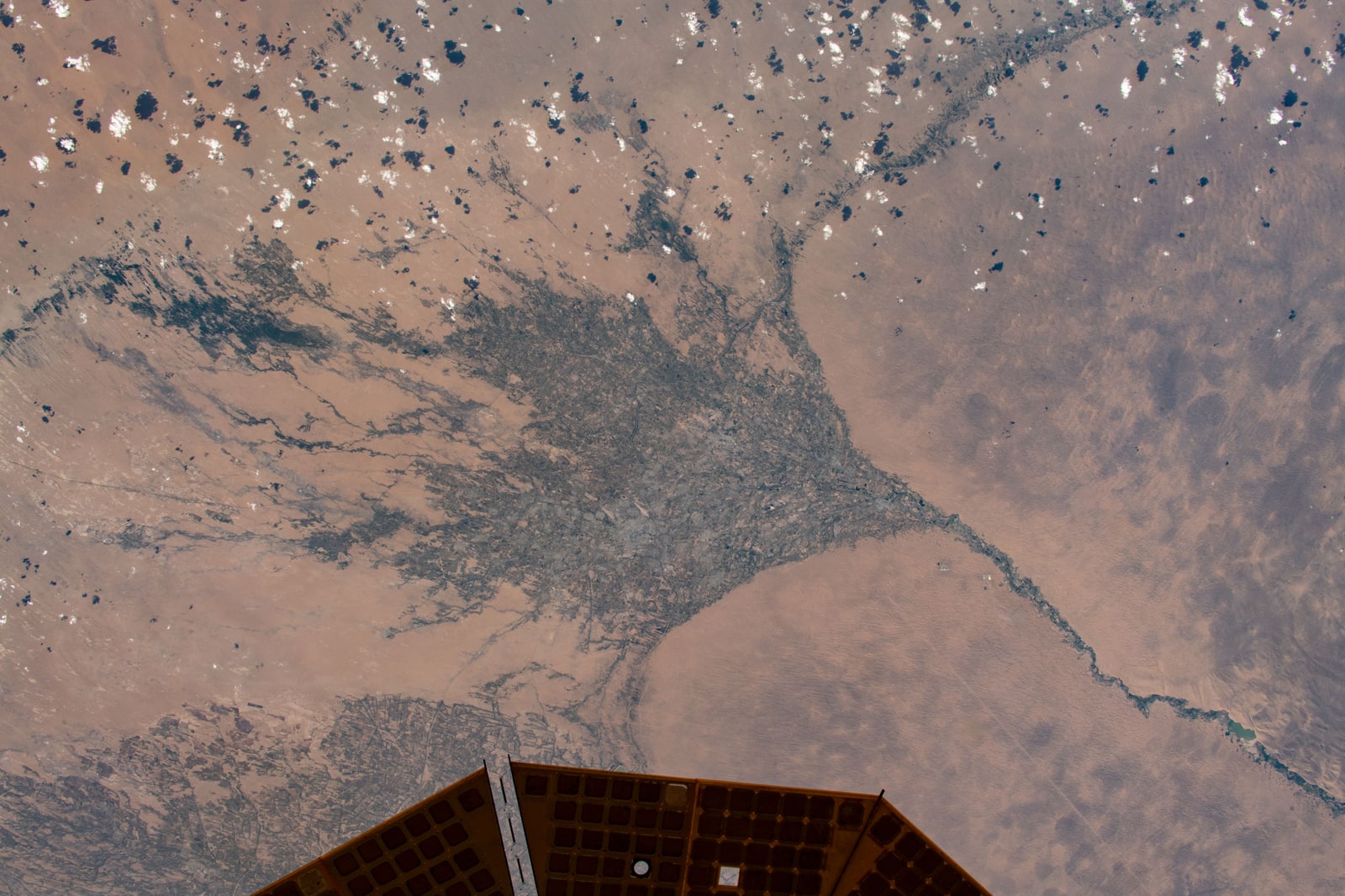 Archive astronaut photograph of irrigated land and desert in Turkmenistan, June 13, 2021.